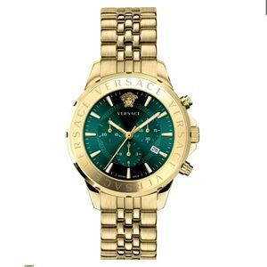 VERSACE CHRONOGRAPH SIGNATURE MEN'S WATCH GOLD STEEL GREEN DIAL 44MM